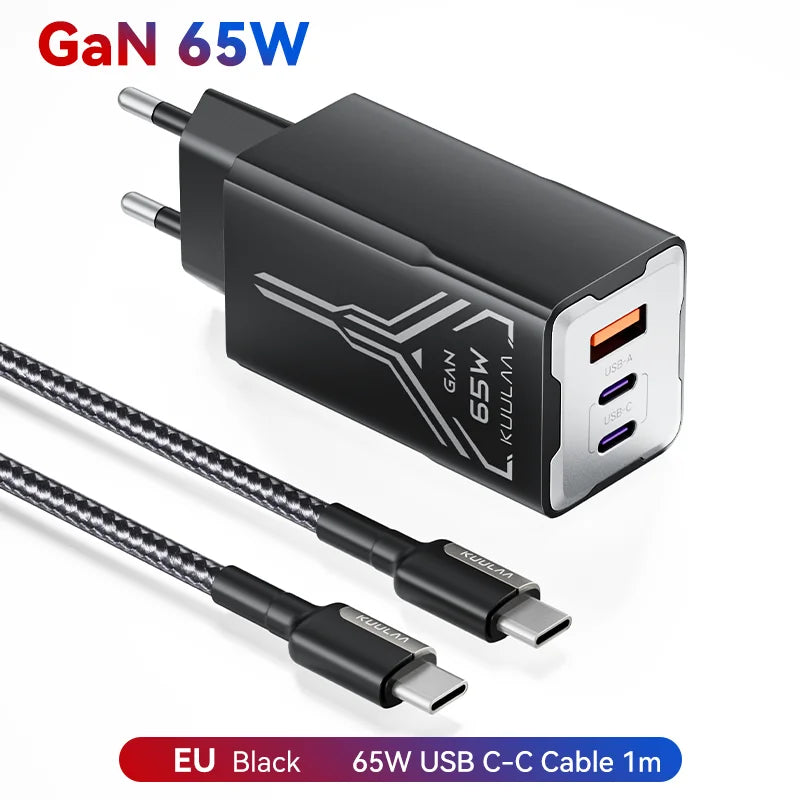 GaN 65W Multi-Port Fast Charger – 3 USB Outputs