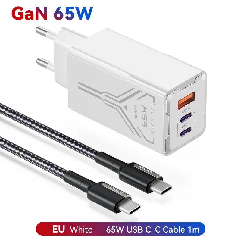 GaN 65W Multi-Port Fast Charger – 3 USB Outputs
