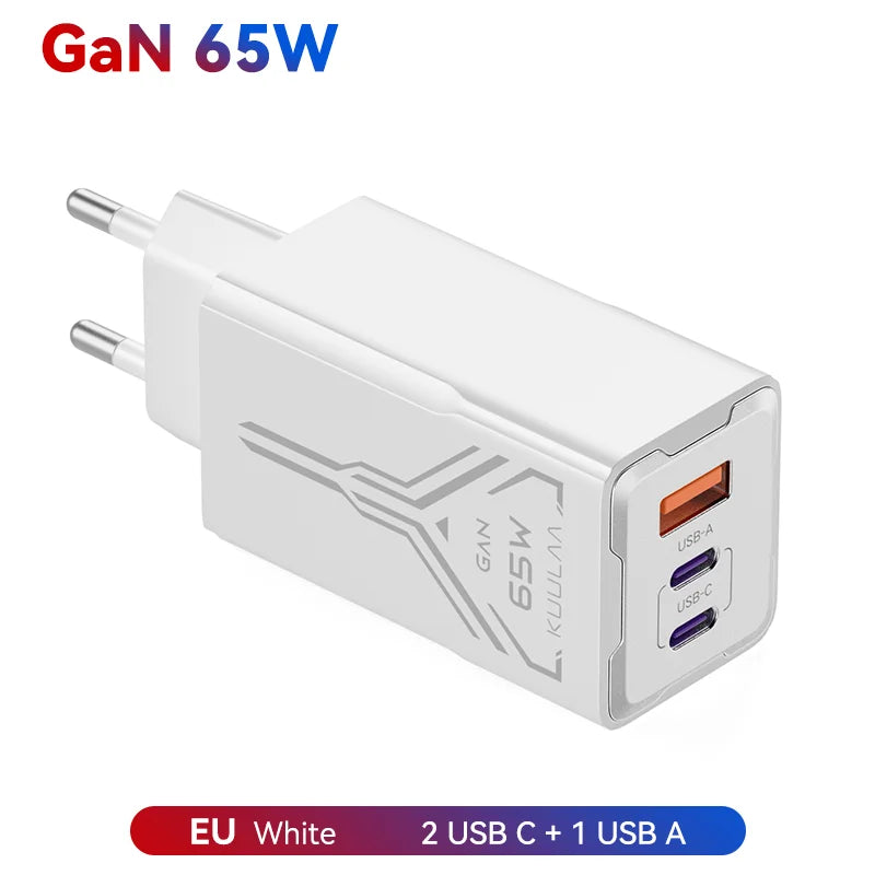 GaN 65W Multi-Port Fast Charger – 3 USB Outputs