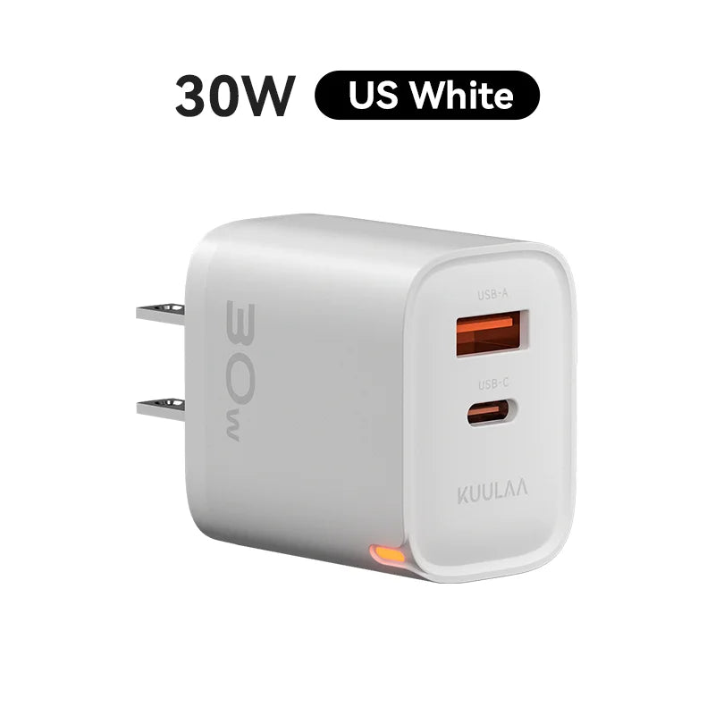30W GaN PD Fast Charger with USB-A & USB-C Ports