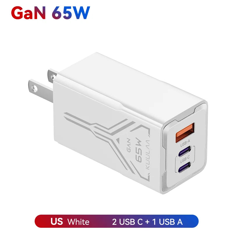 GaN 65W Multi-Port Fast Charger – 3 USB Outputs