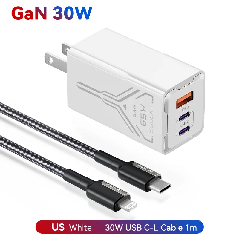 GaN 65W Multi-Port Fast Charger – 3 USB Outputs