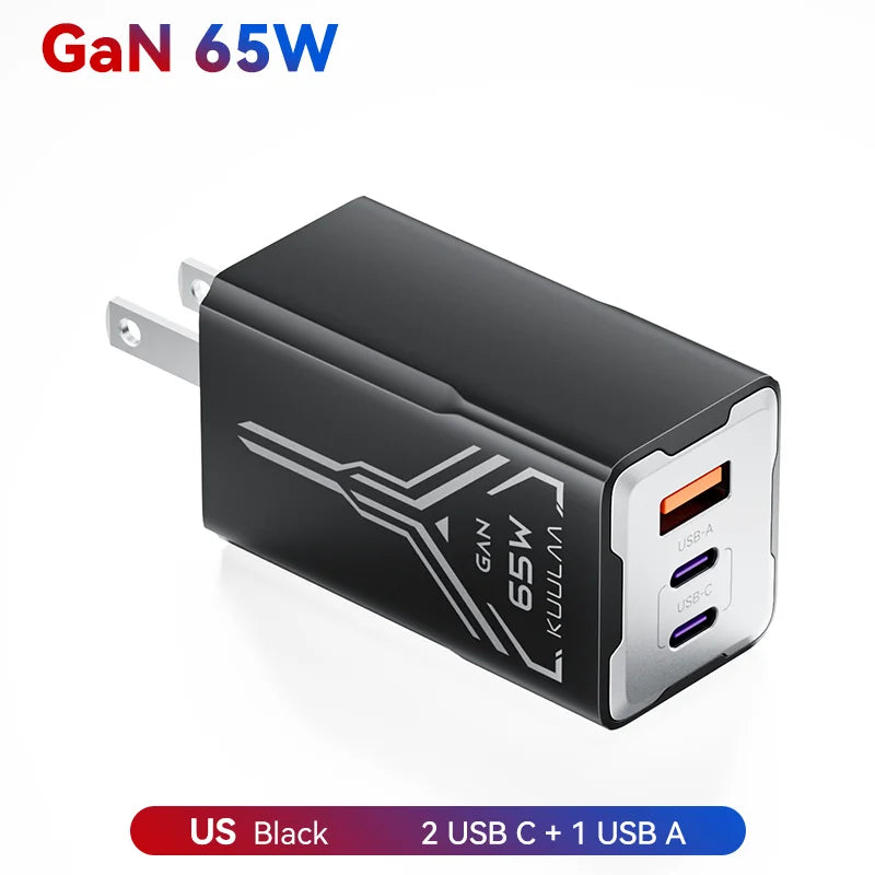 GaN 65W Multi-Port Fast Charger – 3 USB Outputs