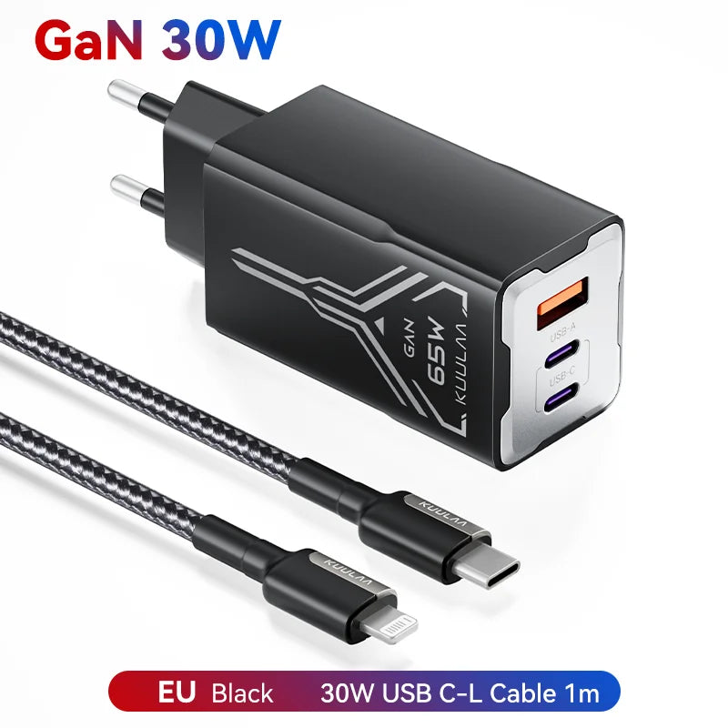 GaN 65W Multi-Port Fast Charger – 3 USB Outputs