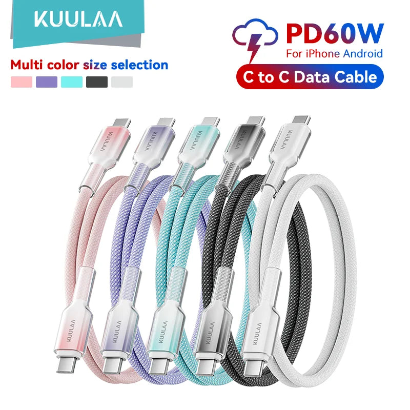 60W USB-C to USB-C Cable – Gradient Transparent Braided Design