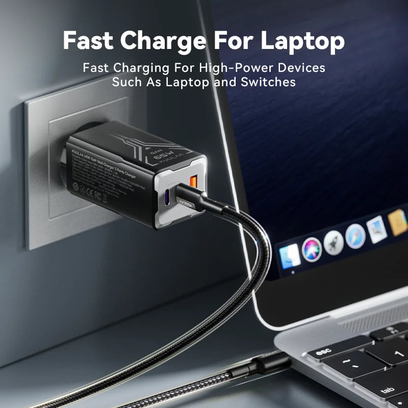 GaN 65W Multi-Port Fast Charger – 3 USB Outputs