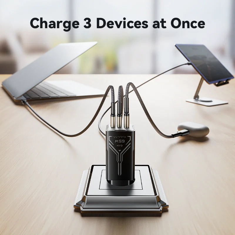 GaN 65W Multi-Port Fast Charger – 3 USB Outputs