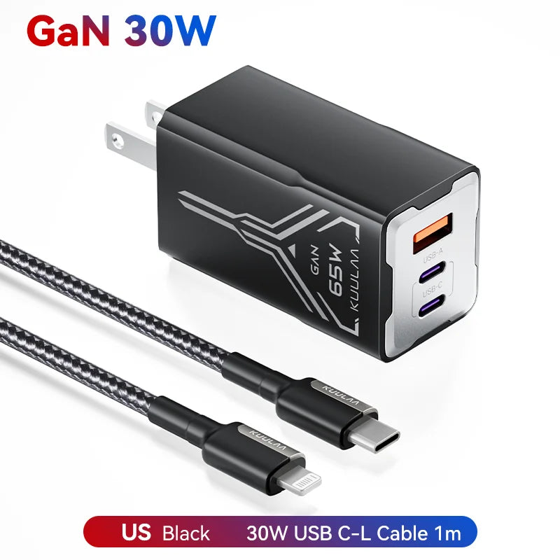 GaN 65W Multi-Port Fast Charger – 3 USB Outputs