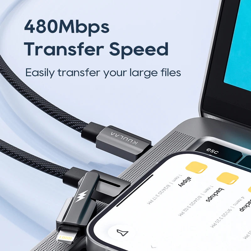 2 in 1 USB C & Lightning Cable 60W PD Fast Charging