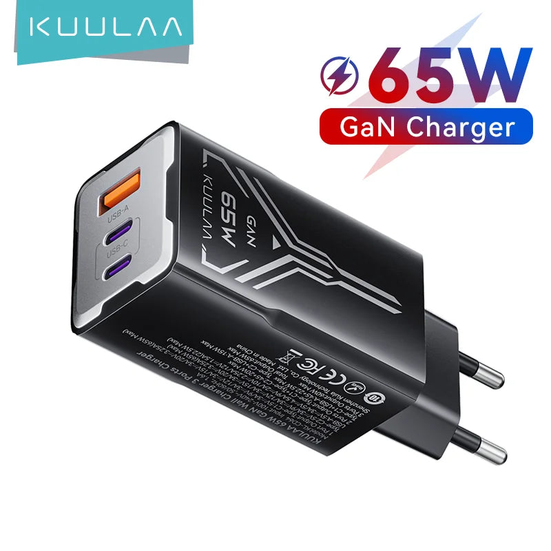GaN 65W Multi-Port Fast Charger – 3 USB Outputs