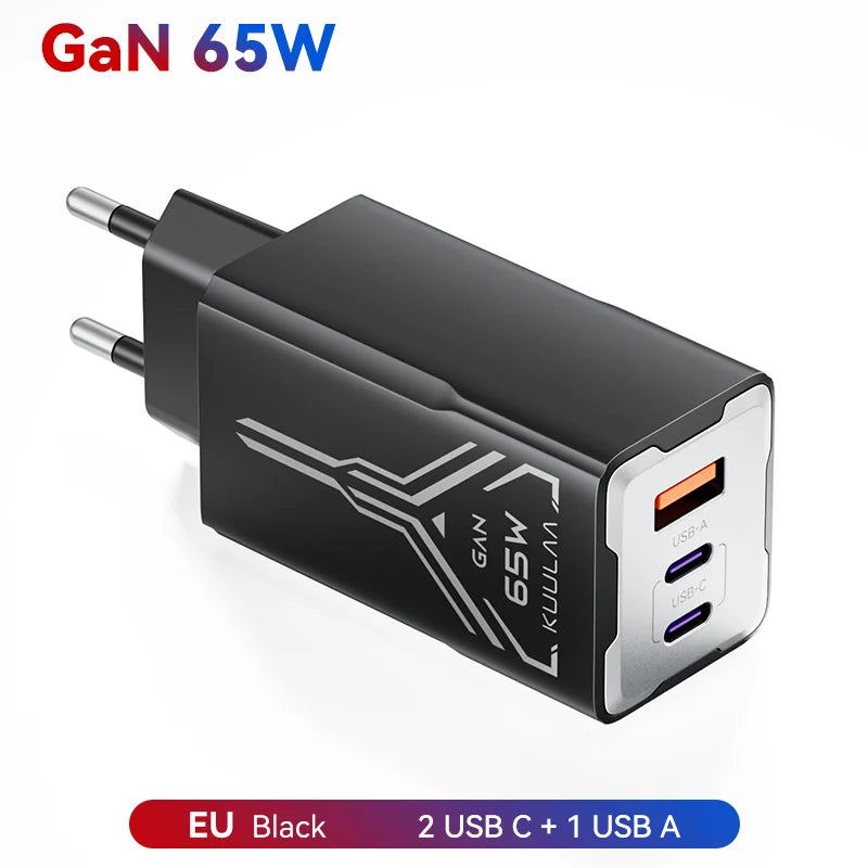 GaN 65W Multi-Port Fast Charger – 3 USB Outputs