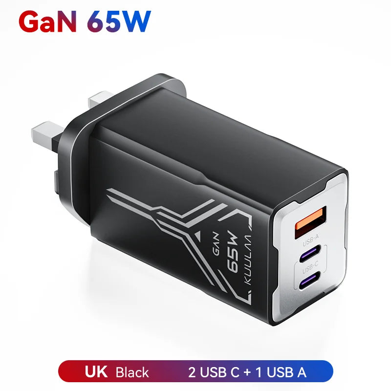 GaN 65W Multi-Port Fast Charger – 3 USB Outputs