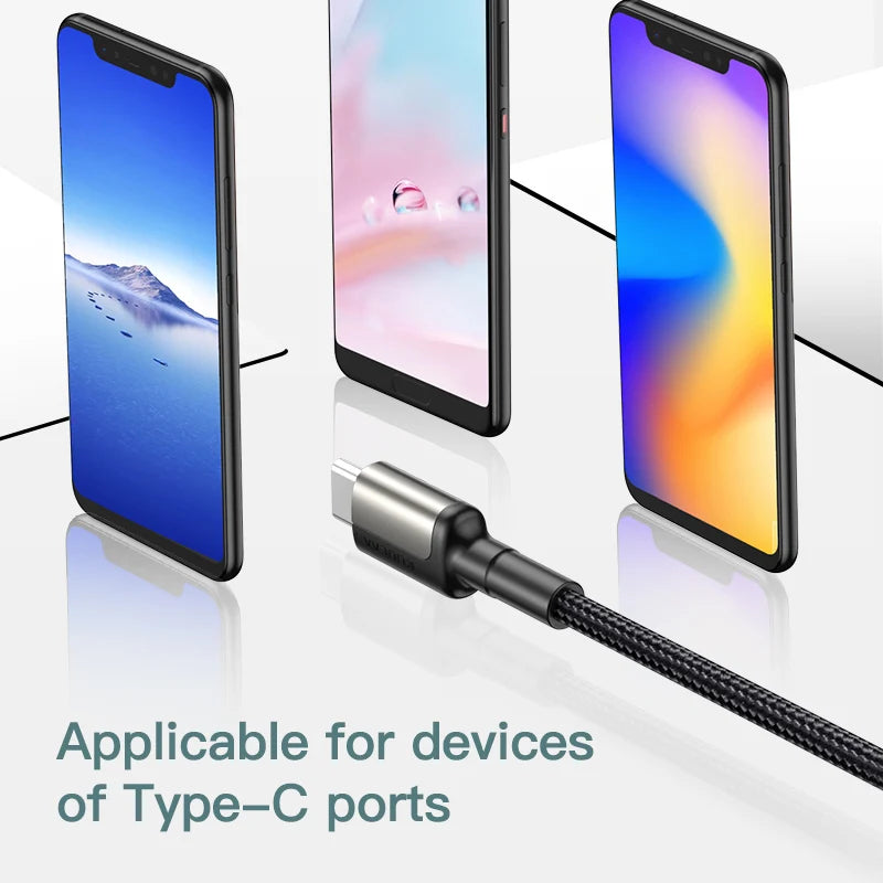 Smartphones with Type-C cables displayed on a reflective surface