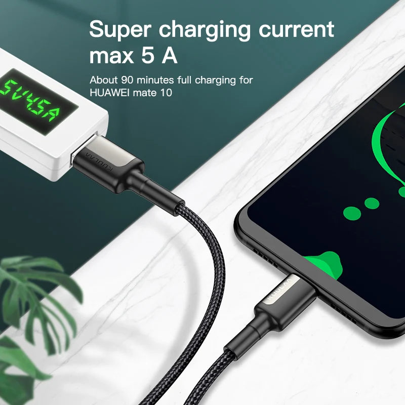 Smartphone being charged with a digital charging monitor displaying current and voltage, on a white background.