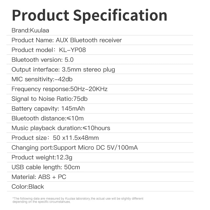 Bluetooth Receiver 5.0 3.5mm AUX Jack Kuulaa