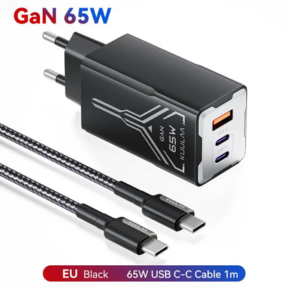 GaN 65W Multi-Port Fast Charger – 3 USB Outputs