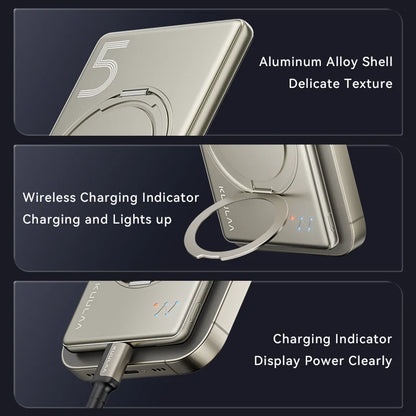 Wireless charging case with text highlighting features on a dark background