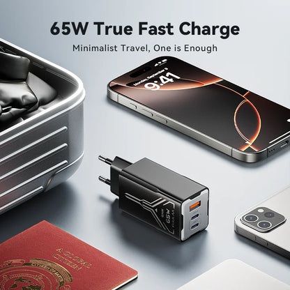 GaN 65W Multi-Port Fast Charger – 3 USB Outputs