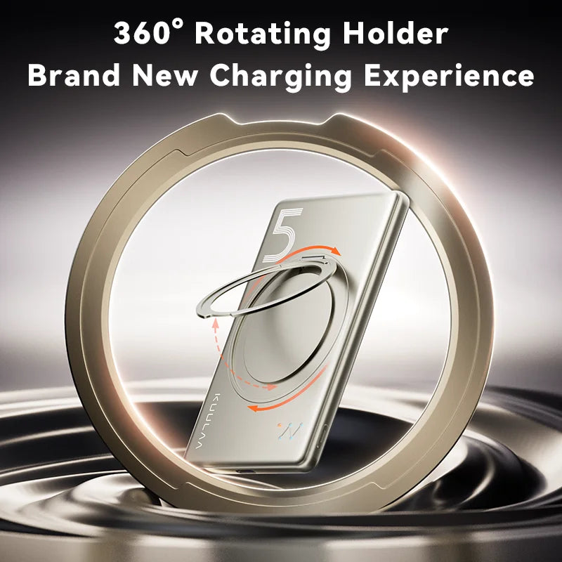 360° rotating phone holder with brand new charging experience text