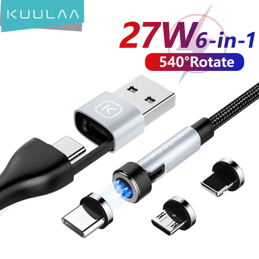 6-in-1 Magnetic Cable 27W – 540° Rotation & Fast Charging