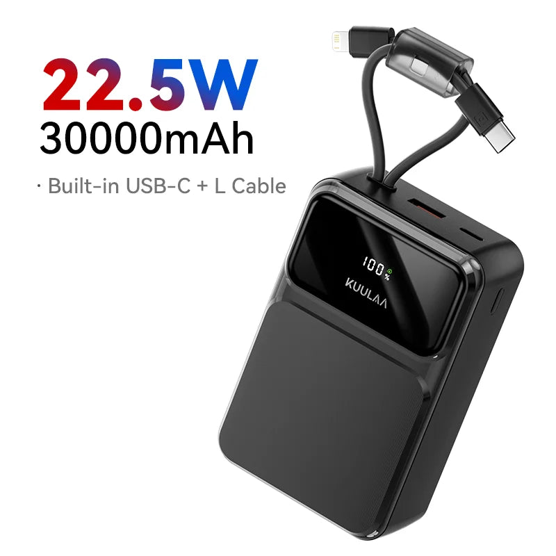 Kuulaa 30000mAh Power Bank with Built-in Cables 22.5W