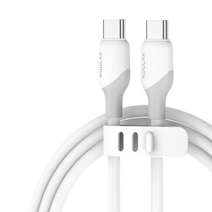 White charging cable with USB-C connectors on a white background