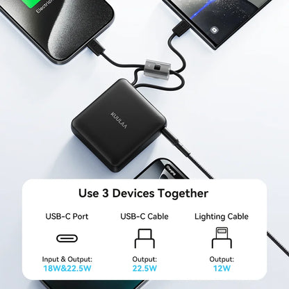 10000mAh Power Bank with Built-in Cables – 22.5W Fast Charging