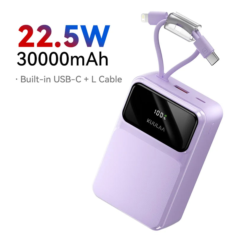 Kuulaa 30000mAh Power Bank with Built-in Cables 22.5W