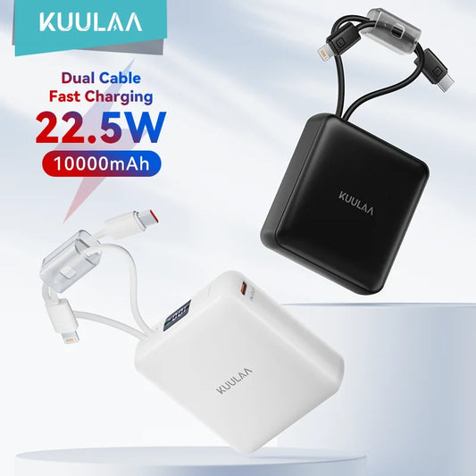 10000mAh Power Bank with Built-in Cables – 22.5W Fast Charging