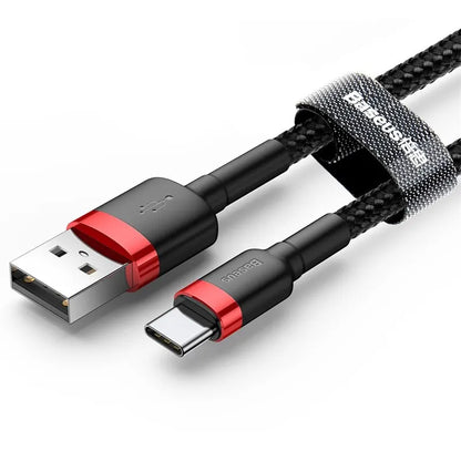 USB cable with Type-C connector and braided design on a white background