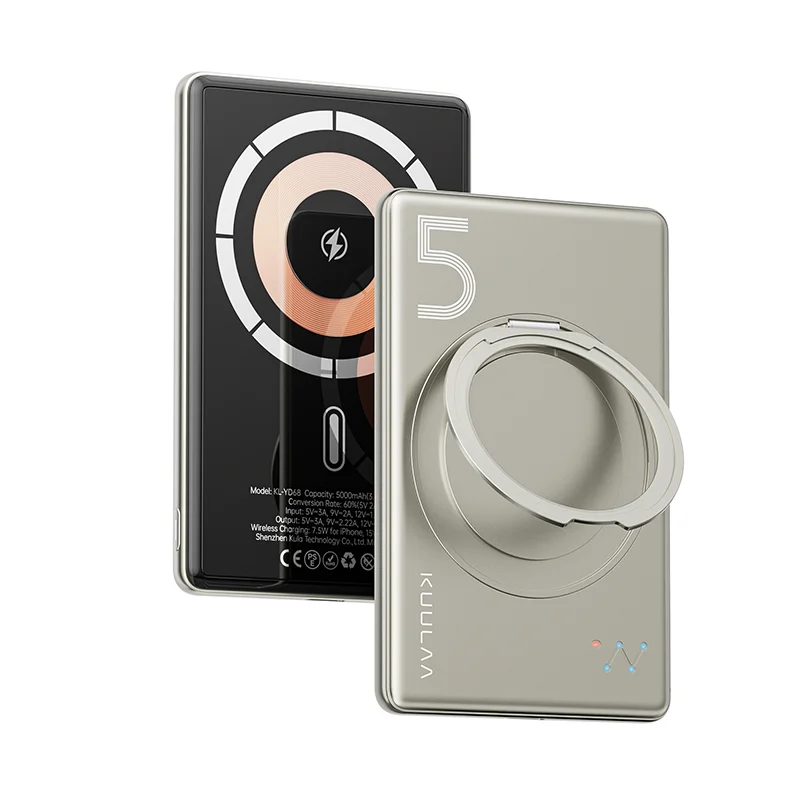 Smartphone with a metallic phone ring stand on a white background
