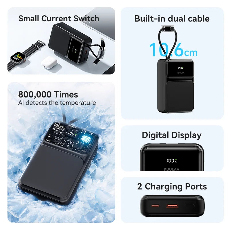 Kuulaa 30000mAh Power Bank with Built-in Cables 22.5W