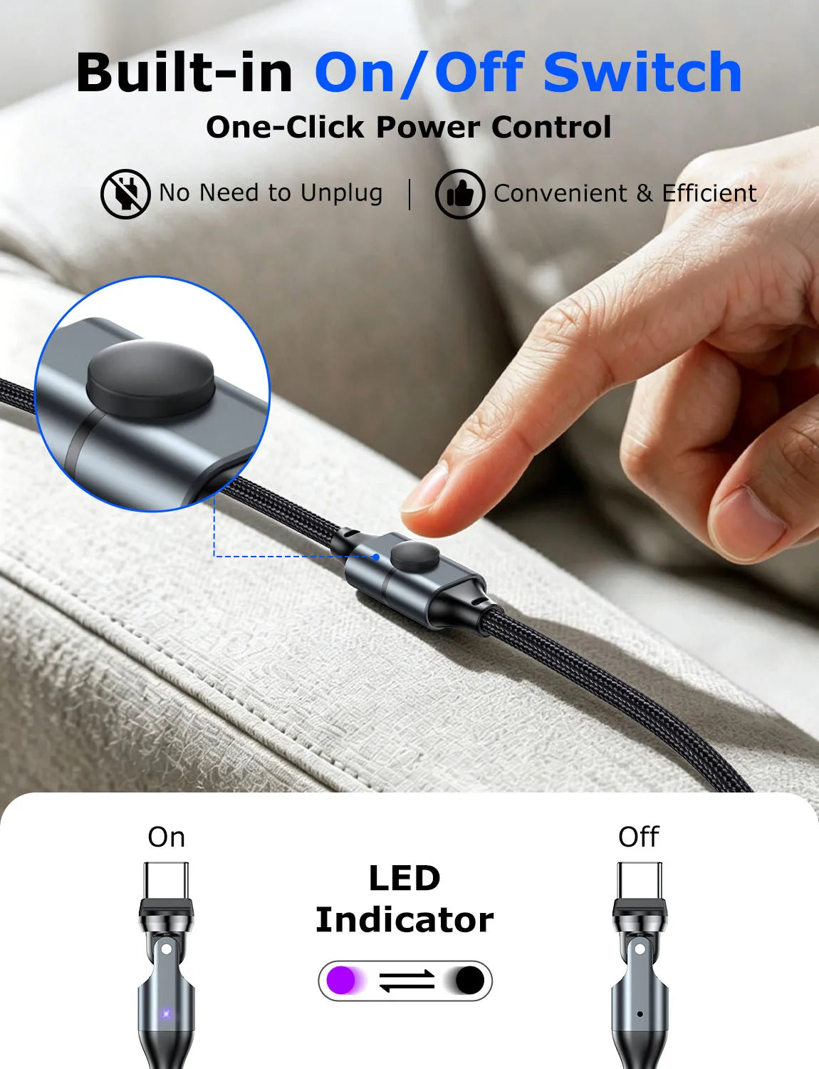 AUFU USB-C Extension Cable 240W with On/Off Switch
