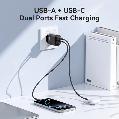 30W GaN PD Fast Charger with USB-A & USB-C Ports