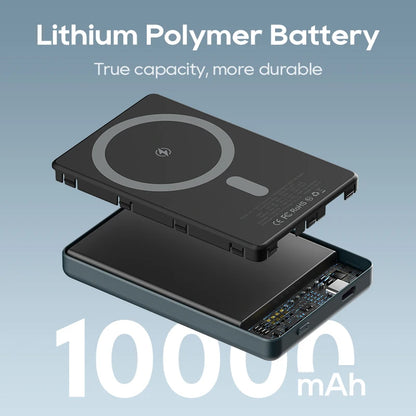 Lithium polymer battery with '10000 mAh' text on a blue background