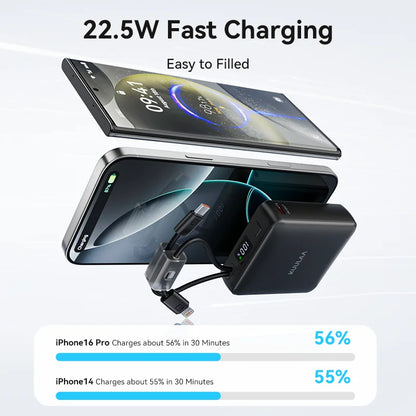10000mAh Power Bank with Built-in Cables – 22.5W Fast Charging