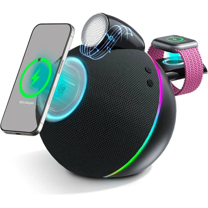 3-in-1 Wireless Charging Bluetooth Speaker with 360° Sound