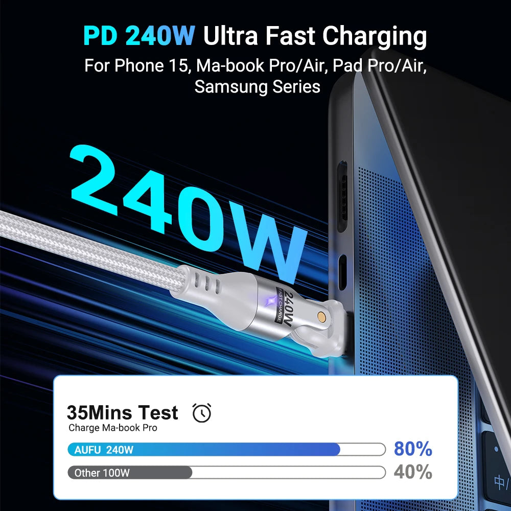 AUFU USB-C to USB-C 240W Fast Charging Cable 180°
