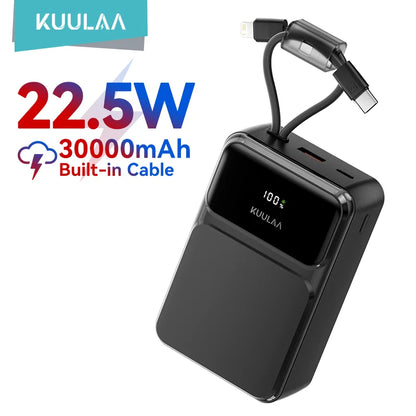 Kuulaa 30000mAh Power Bank with Built-in Cables 22.5W