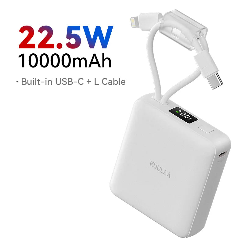 10000mAh Power Bank with Built-in Cables – 22.5W Fast Charging