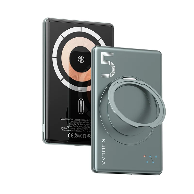 Smartphone with a wireless charging case and ring holder on a white background