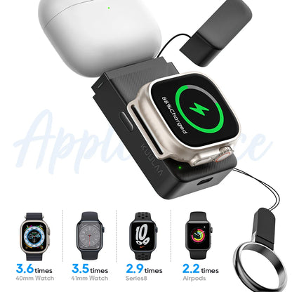 Smartwatch charging station with multiple devices on a white background