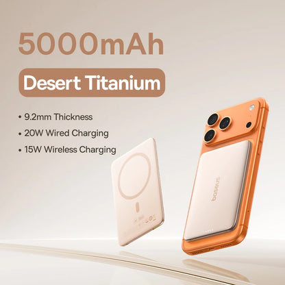 Desert Titanium phone case with charging specifications on a light background