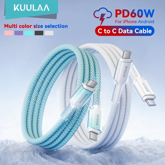 60W USB-C to USB-C Cable – Gradient Transparent Braided Design