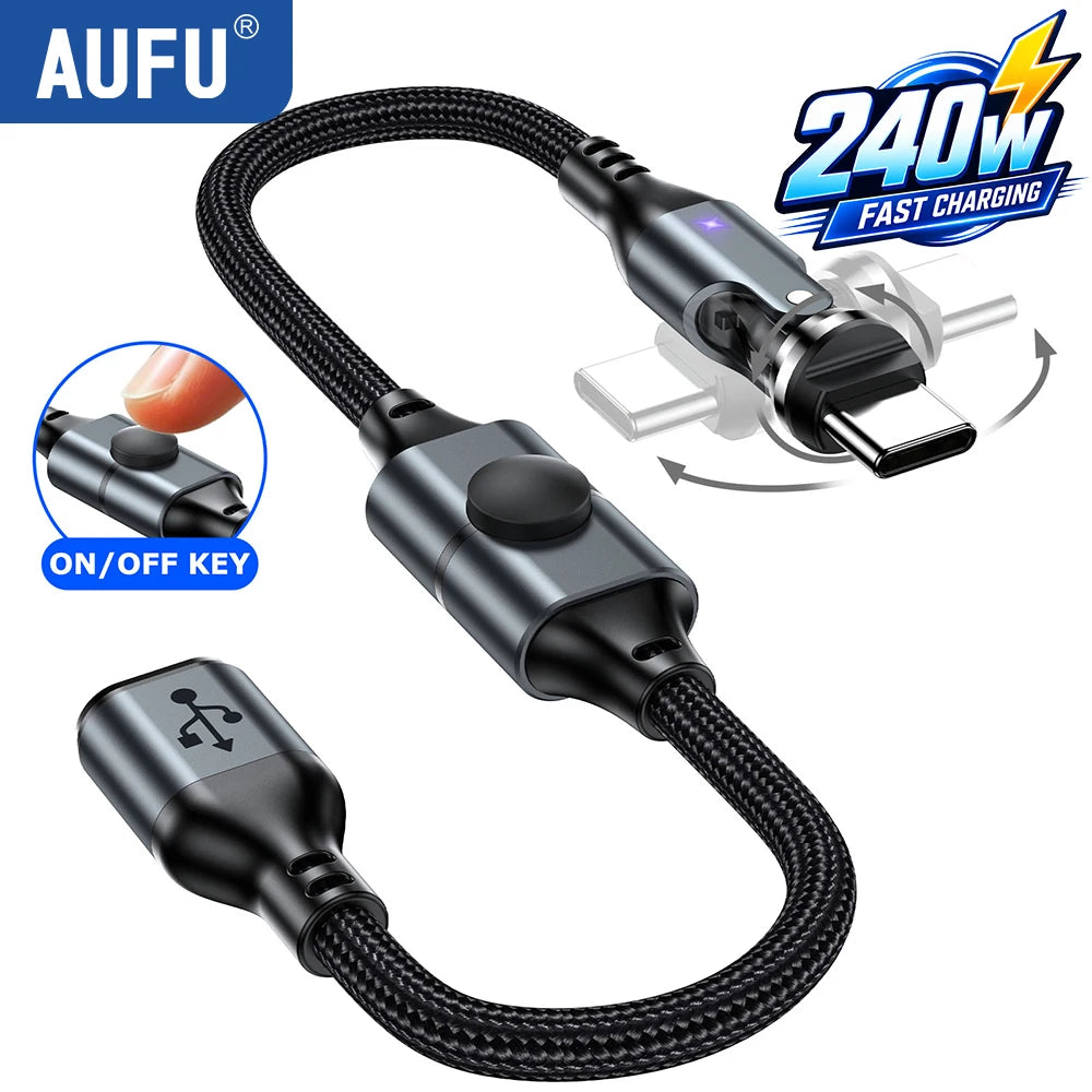 AUFU USB-C Extension Cable 240W with On/Off Switch