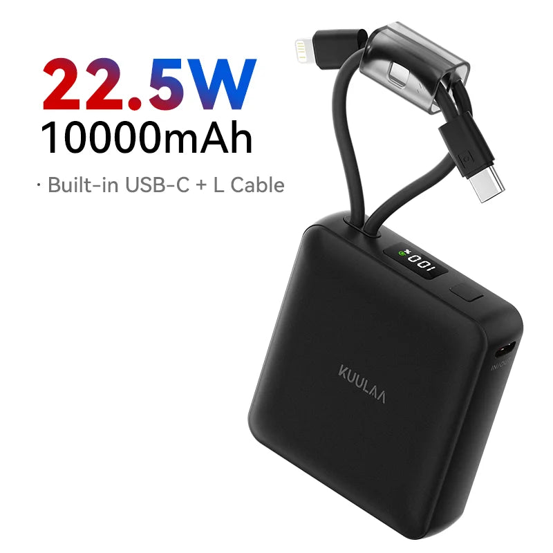 10000mAh Power Bank with Built-in Cables – 22.5W Fast Charging