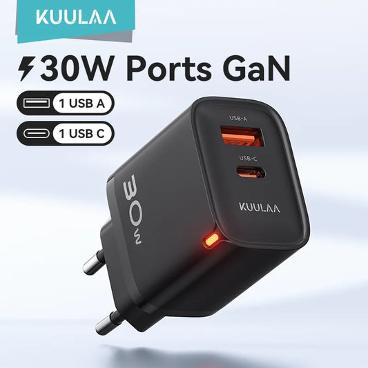 30W GaN PD Fast Charger with USB-A & USB-C Ports