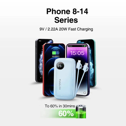 Phone 8-14 Series fast charging device with smartphone and earbuds on a white background