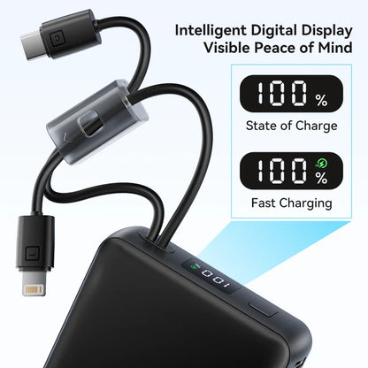 10000mAh Power Bank with Built-in Cables – 22.5W Fast Charging