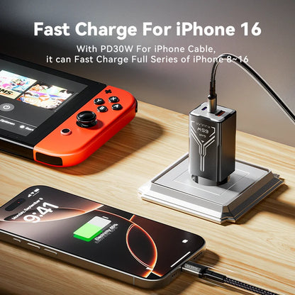 GaN 65W Multi-Port Fast Charger – 3 USB Outputs